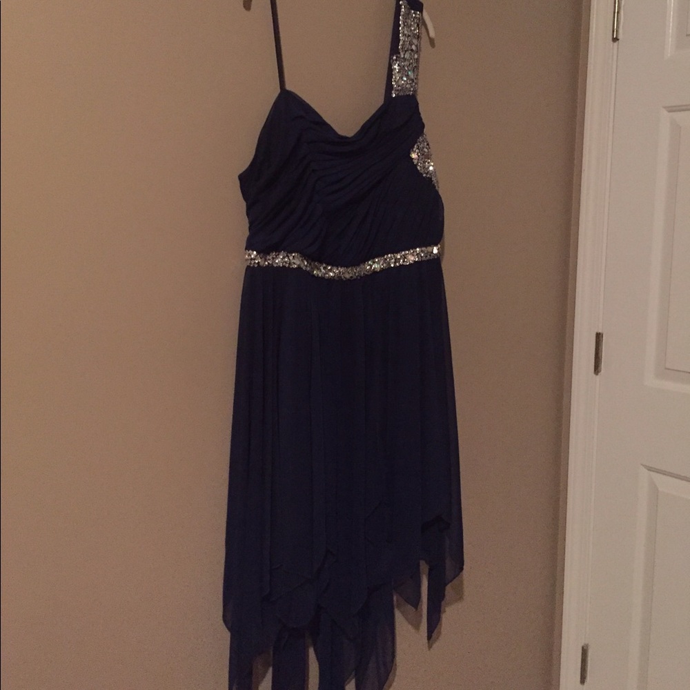 Plus Size Navy and Silver Formal Gown