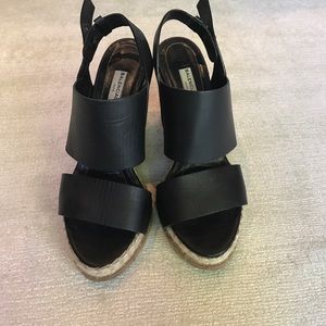 Balenciaga black leather espadrille wedge