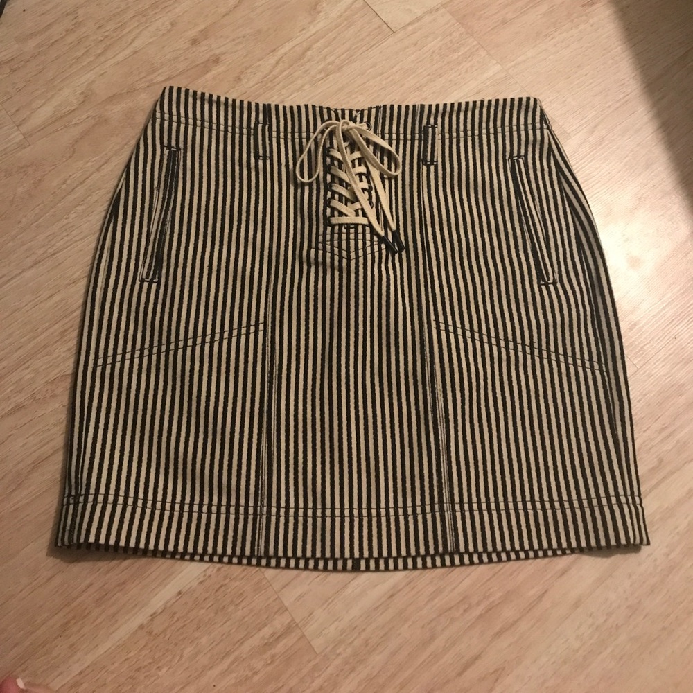 Madewell Lace Up, Striped Mini Pencil Skirt, 4