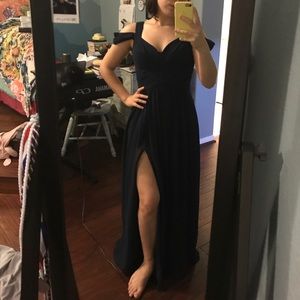 Navy Cap-Sleeve Gown