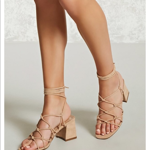 Shoes - Nude Suede Lace Up Sandal