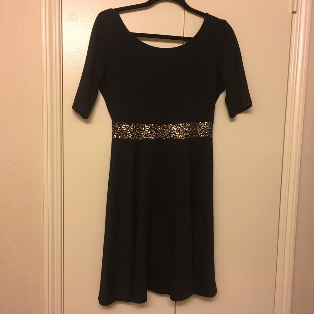 Black Modcloth Dress with Gold Waist Detail