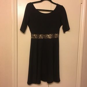Black Modcloth Dress with Gold Waist Detail
