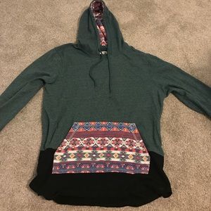 Green tribal pullover sweatshirt