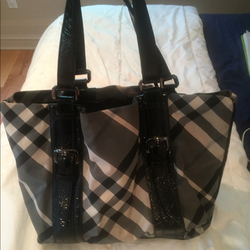 Burberry Black and White Check Tote Bag