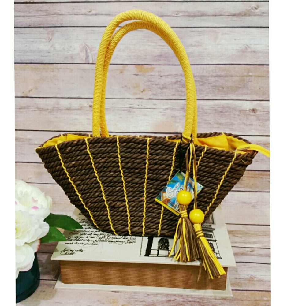 Sun and Sand Brown Yellow straw  summer bag