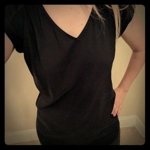 Express Silky V-neck Rolled Sleeve Blouse Black