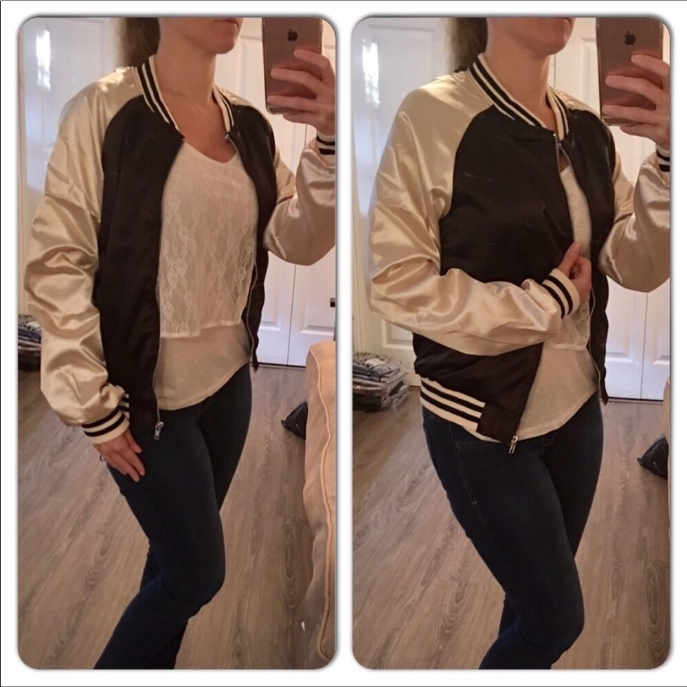 ๐HP๐Ivory & Black Bomber Jacket Love Tree - Picture 1 of 6