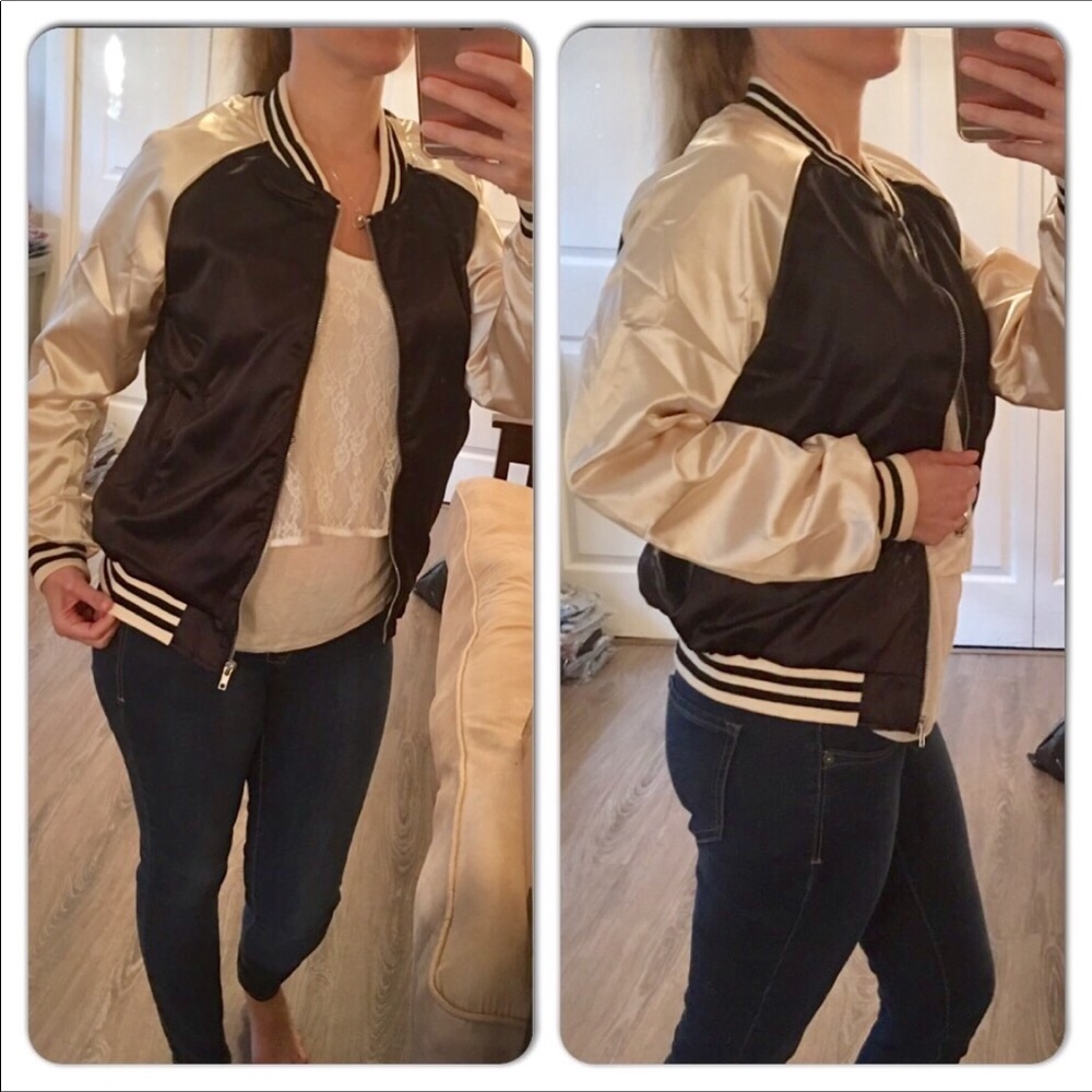 ๐HP๐Ivory & Black Bomber Jacket Love Tree - Picture 2 of 6