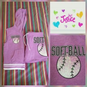 Justice Girls 14 Outfit Vest Shorts Softball