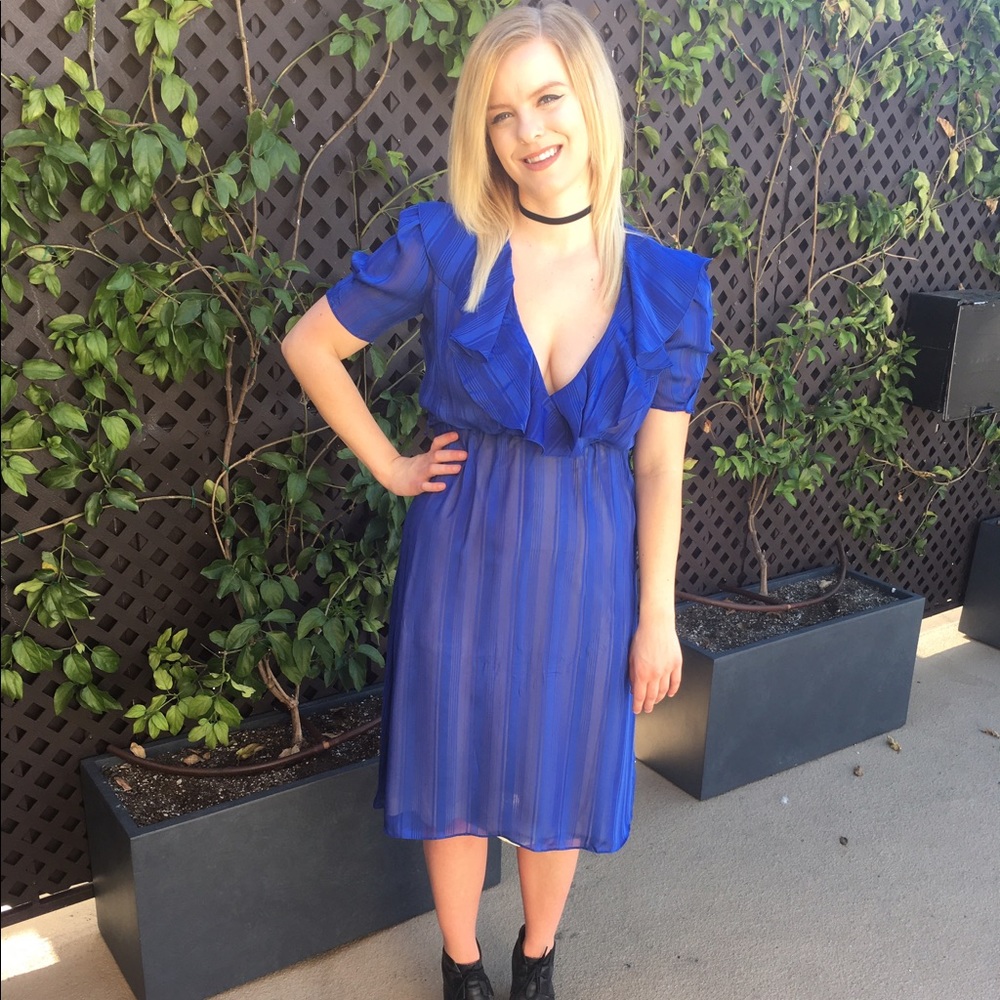 Sweet Things sheer blue striped ruffle dress