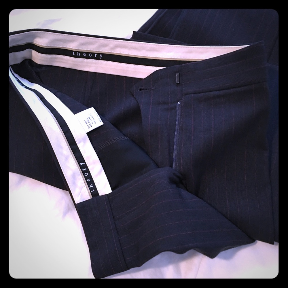 Theory grey/red pinstripe flannels slacks