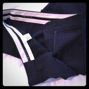 Theory grey/red pinstripe flannels slacks