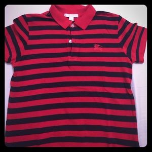 Burberry Size 10Y Red and Black Stripe Polo Shirt