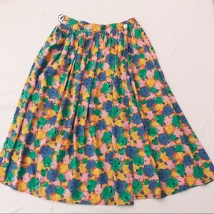VINTAGE floral silky A-line midi skirt