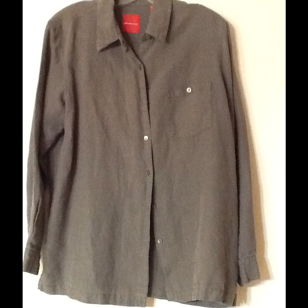 Isda Brown Linen L/S Shirt, Large
