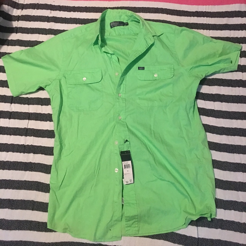 NWT green button up Polo shirt
