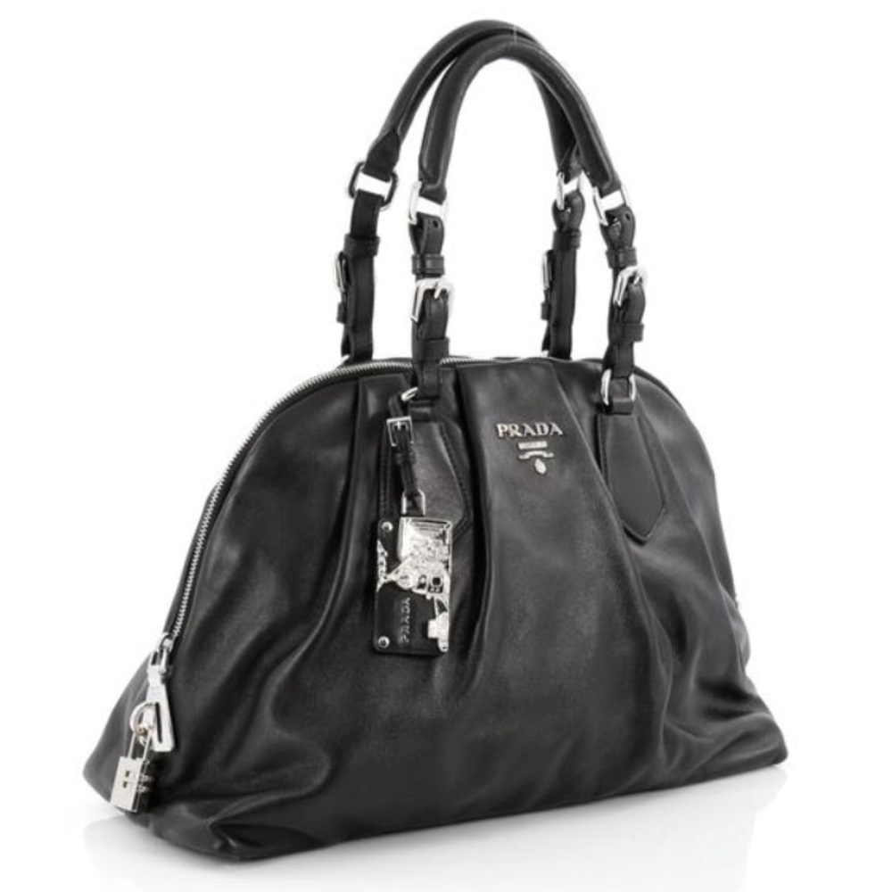 Prada calf skin pleated leather bowler bag
