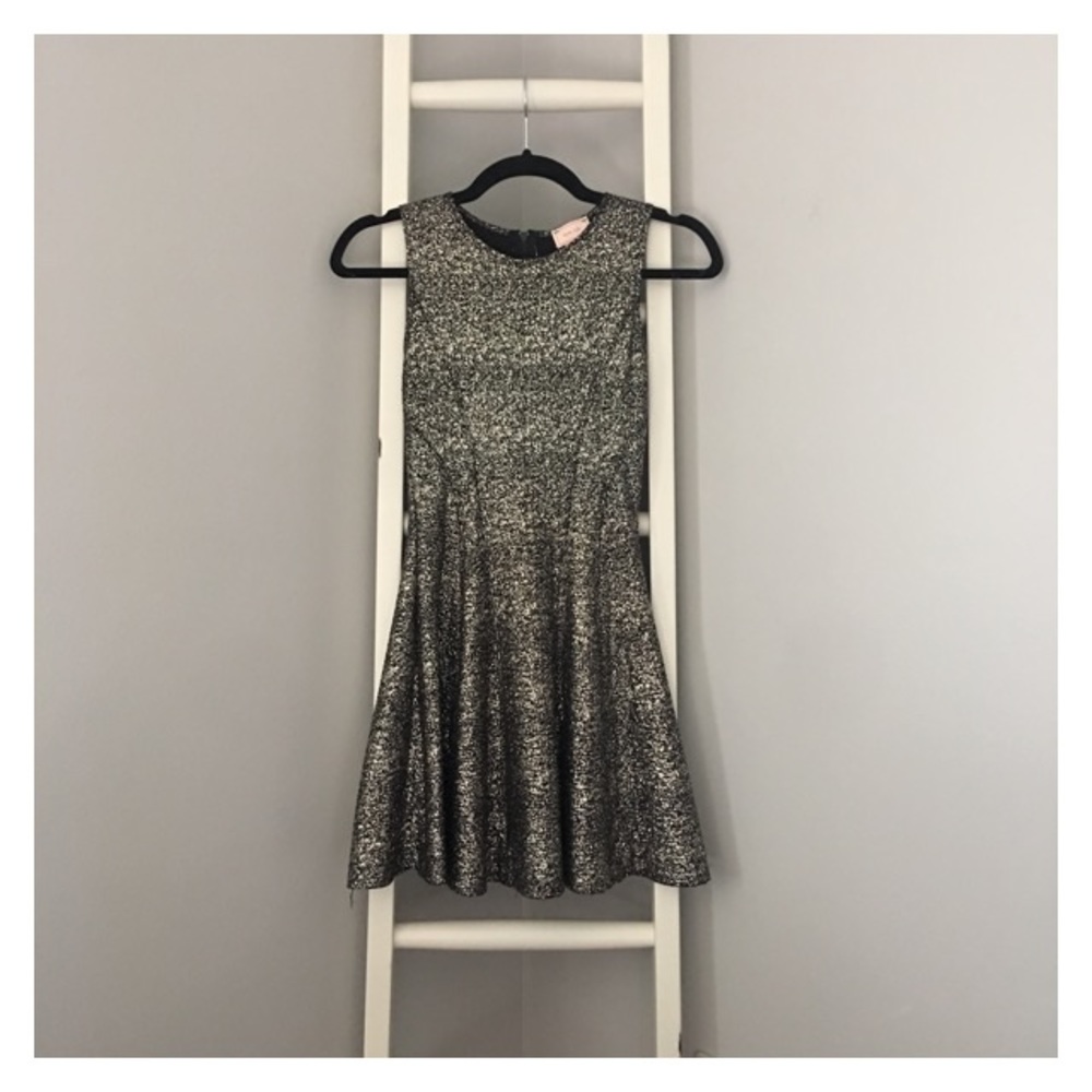 NWOT Gold Black Holiday Sparkle Skater Dress XS