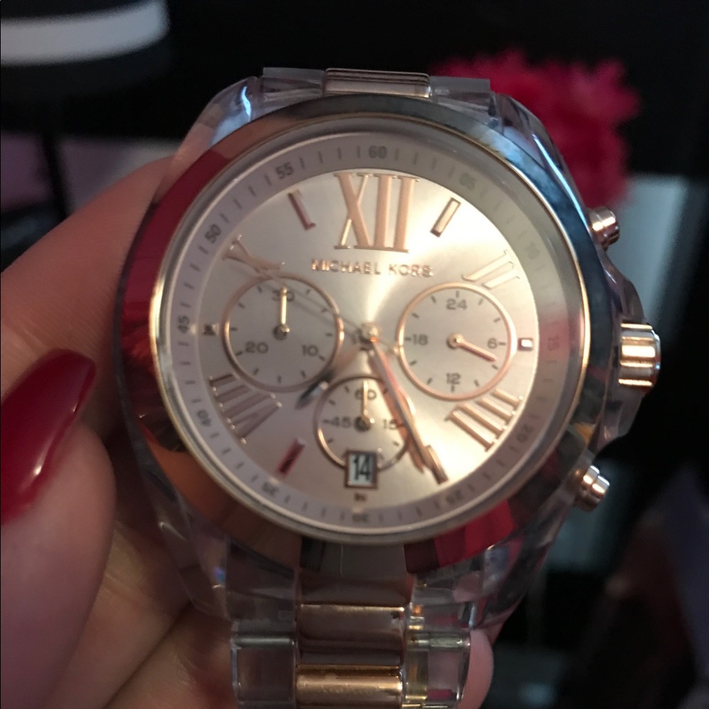 CLEAR & ROSE GOLD MK WATCH