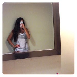 grey and white striped tank