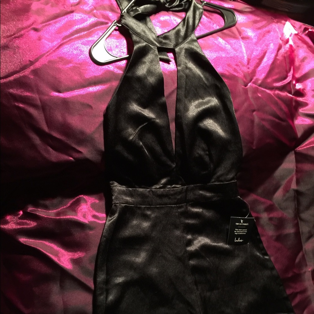 One piece black silk suit