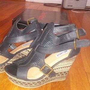 Not Rated Black and Cork Wedges, Size 6