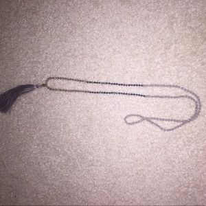 Grey beaded necklace with grey tassel