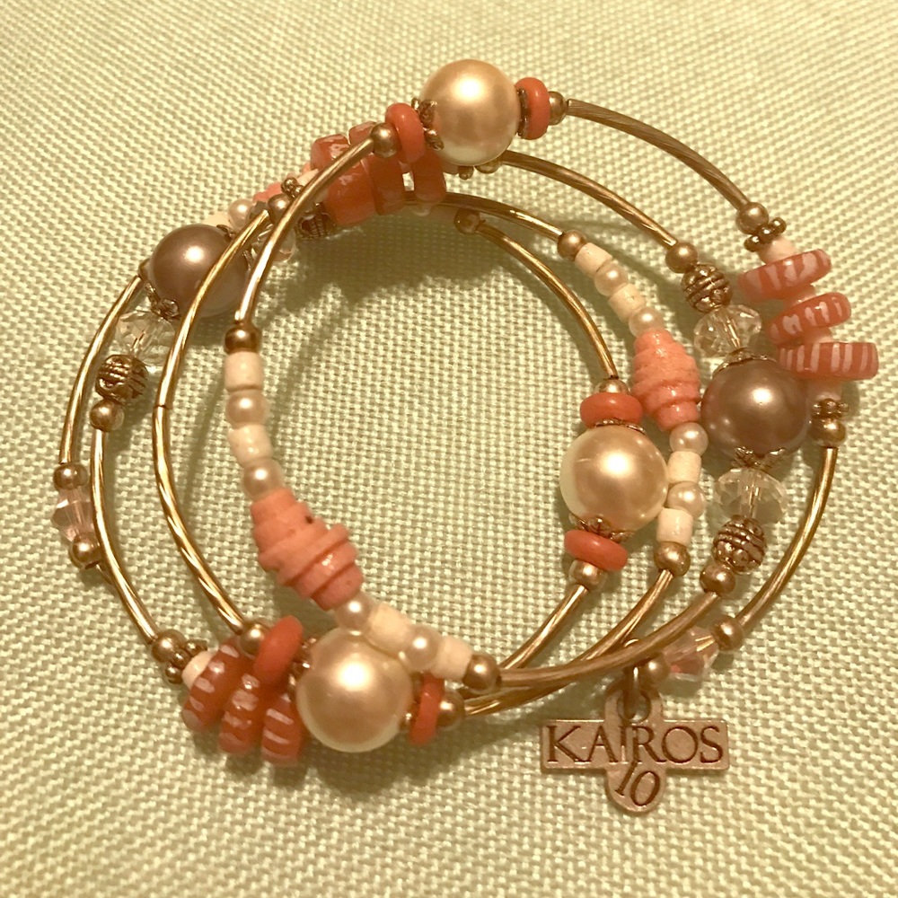 Pink/White/Faux Pearl wrap bracelet