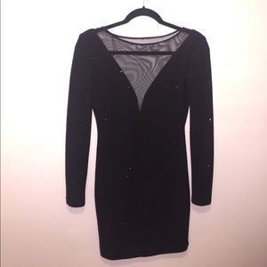 Long sleeve black, sparkly, backless dress