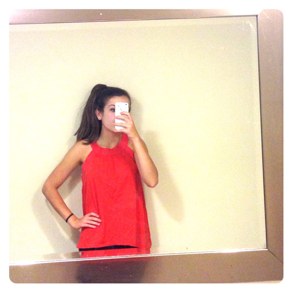 red/orange halter top