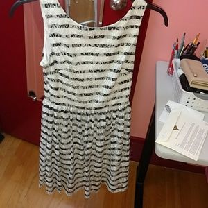 Black and White Striped Lace Dress