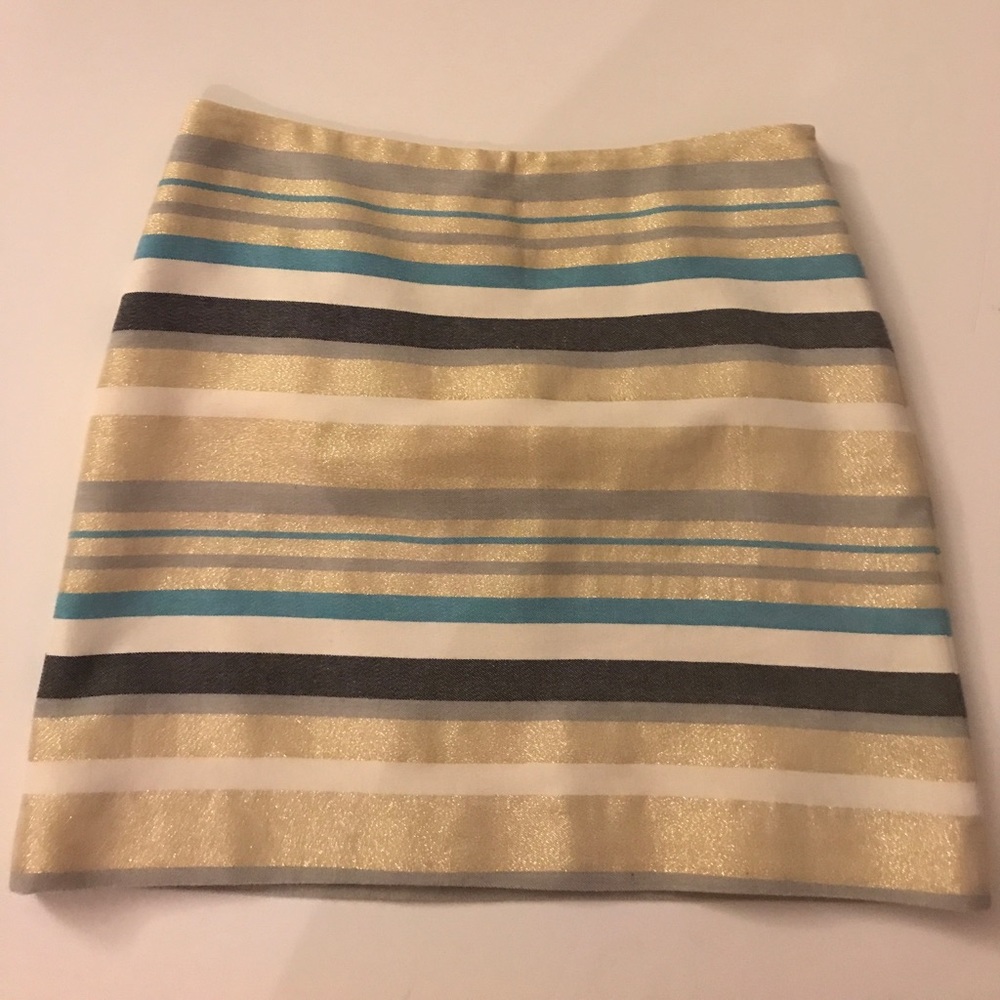 Ann Taylor LOFT blue gold white stripe skirt 2