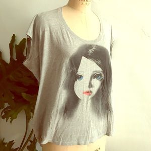 Sweet faced girl slouchy urban cotton tunic tee