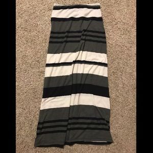 Black Gray White Striped Maxi Skirt