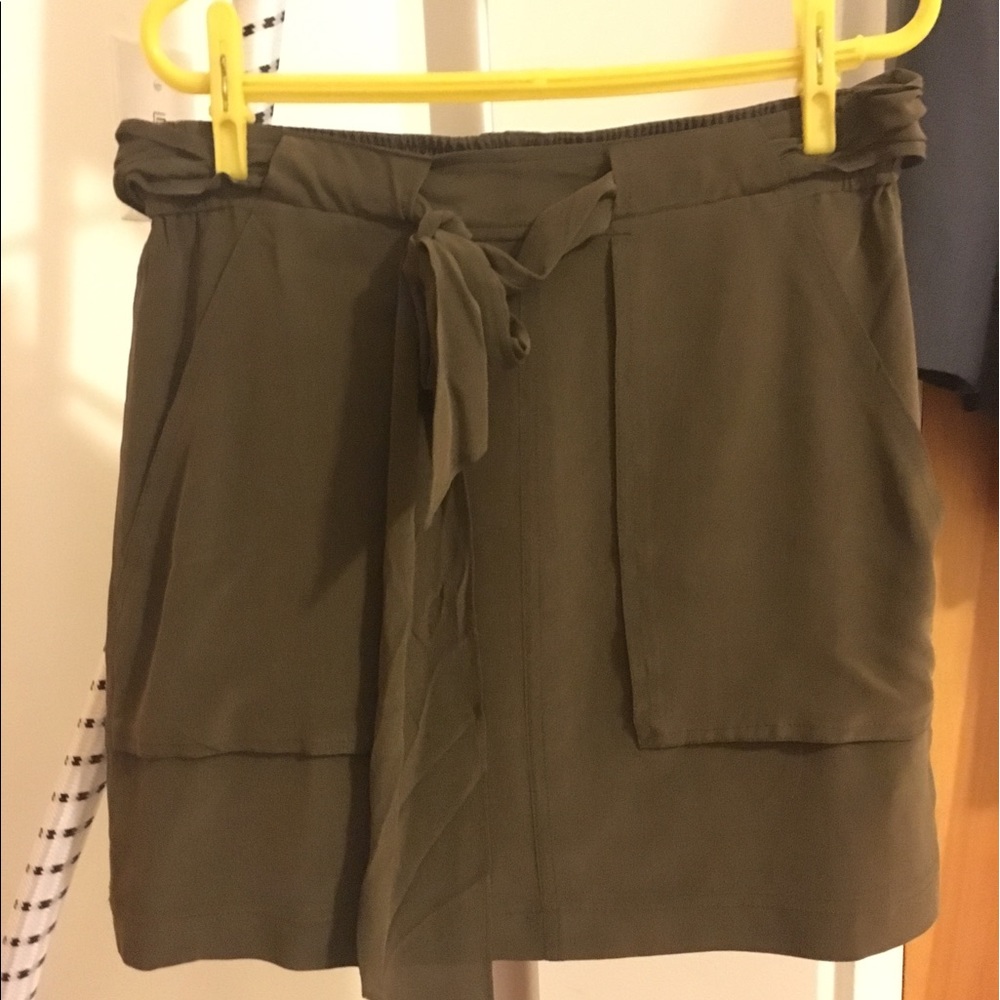 Madewell olive green drapey silk mini skirt