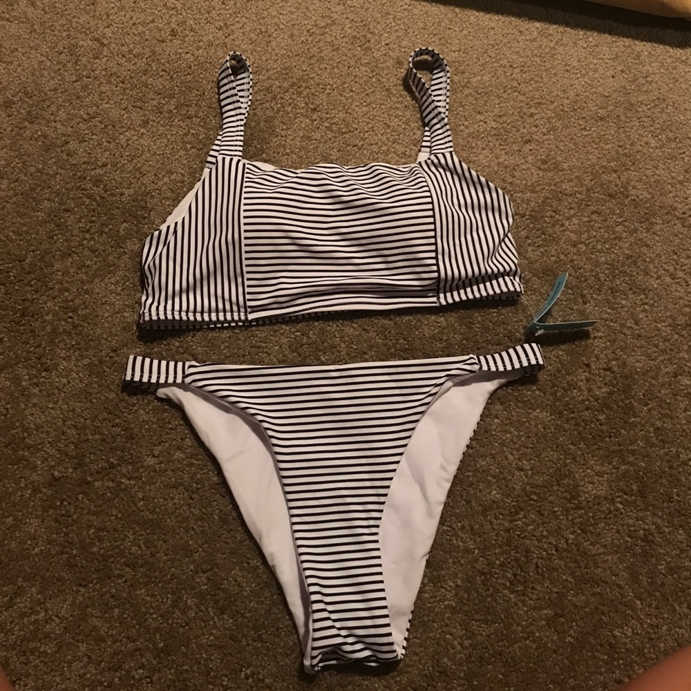 Black and White Striped Bikini