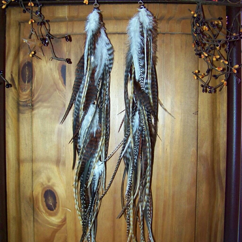 New Handmade 10" Long Feather Earrings