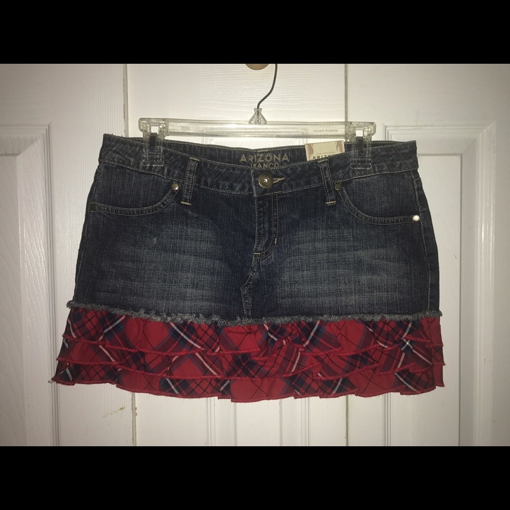 Plaid Trim Jean Skirt