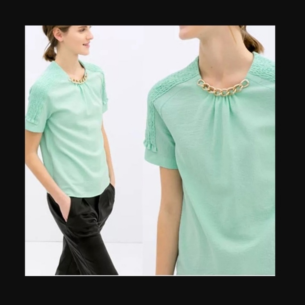 Zara Mint Green Chain Necklace Top