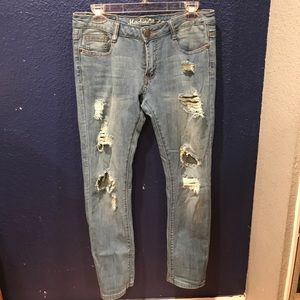 Machine light wash blue jeans