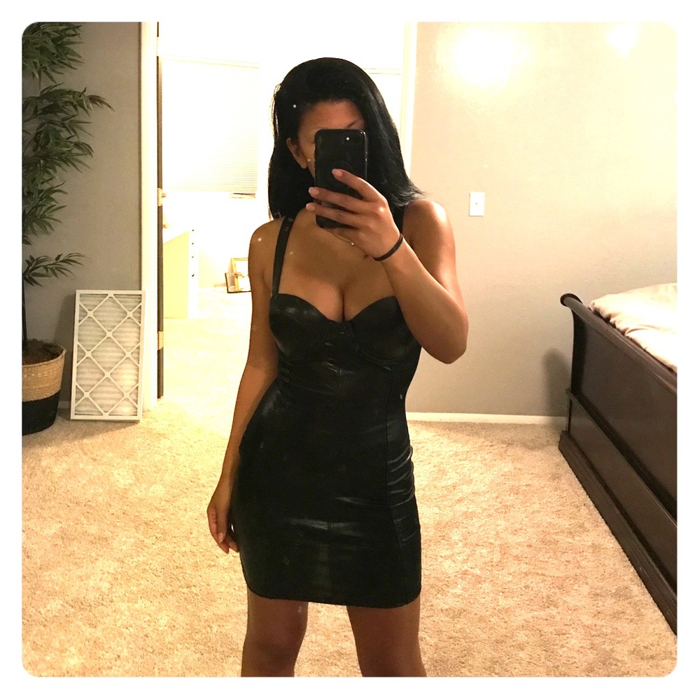 Sexy bustier faux leather dress