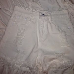 white distressed shorts