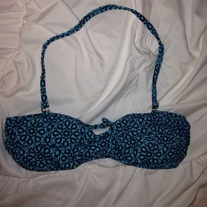 blue & black strapless bathing suit top
