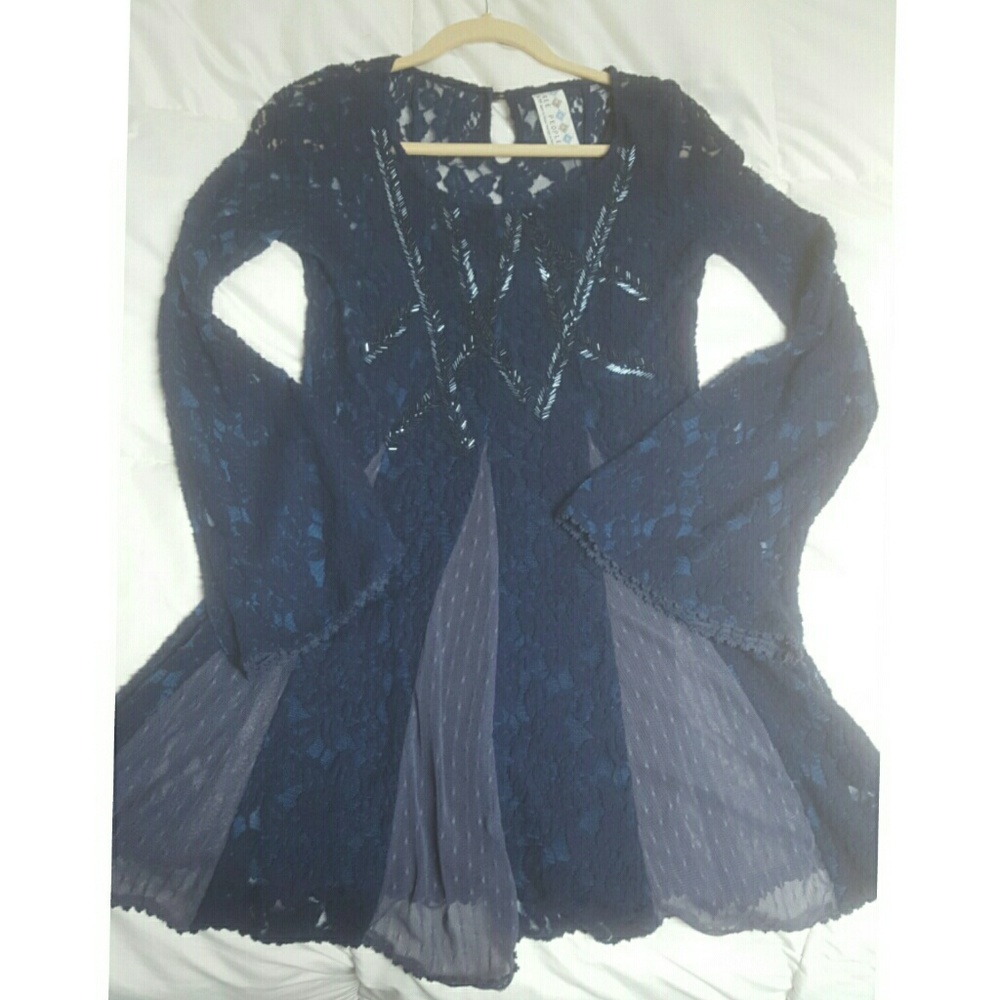 SOLD Blue Free People Beaded Dress xsmall