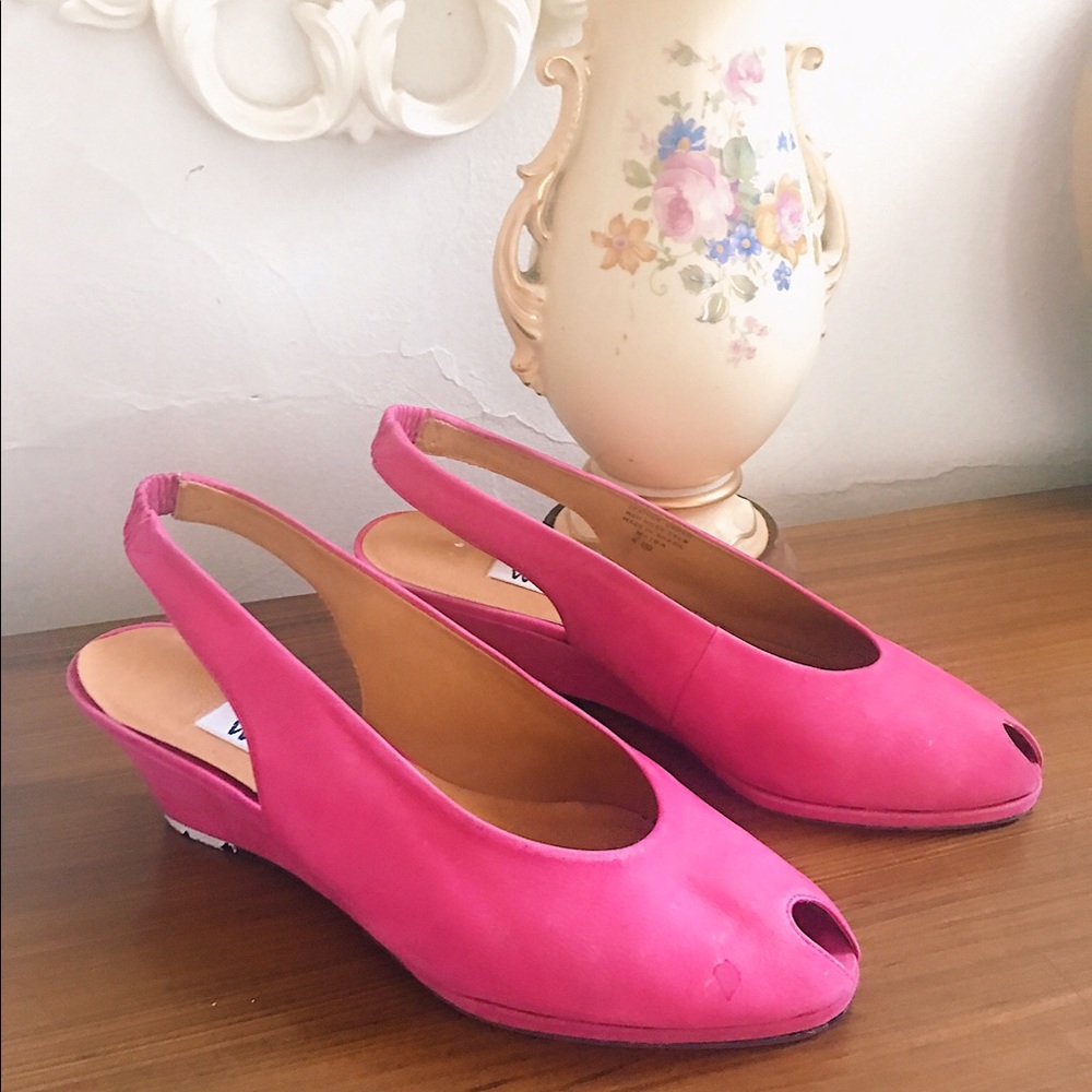 Hot Pink Peep Toe Wedges
