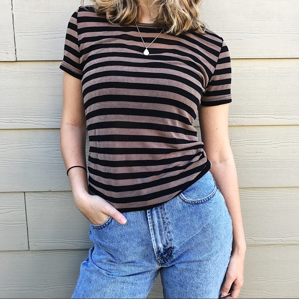 Vintage Form-Fitting Striped Blouse