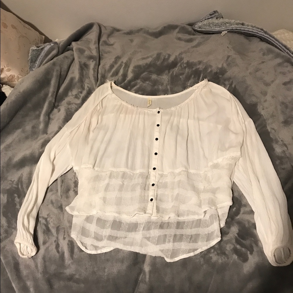 Free people white button up top gauze