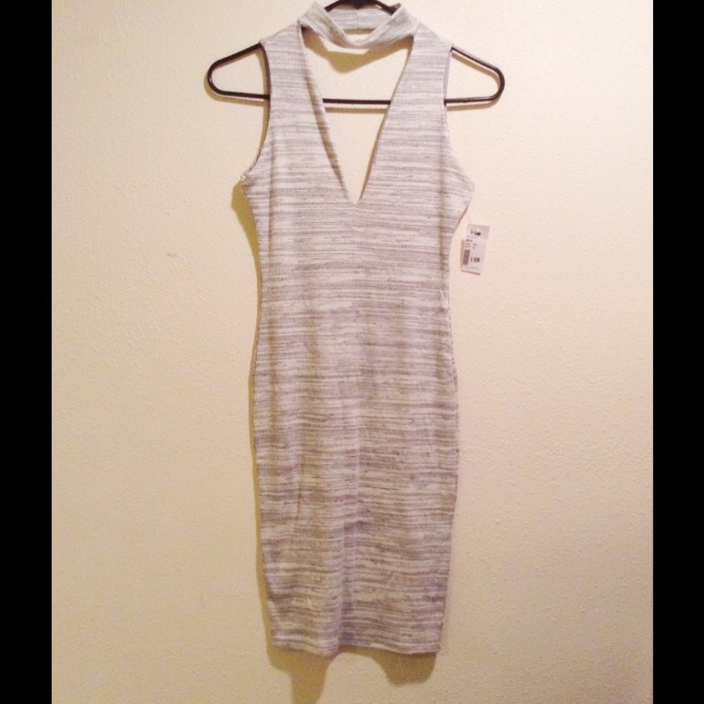 Heather Grey Low Cut Mid Length Dress