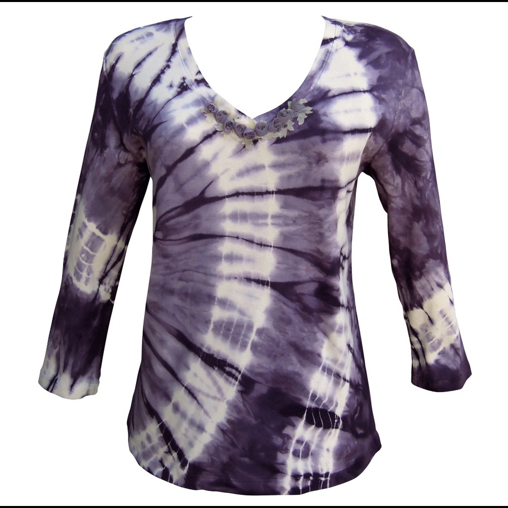 "Nature Art" Women Cotton Tie Dye Floral V Neck